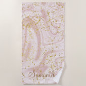 Gepersonaliseerd roze witte marmer Gold Glitter Strandlaken (Voorkant)