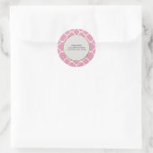 Gepersonaliseerd Roze Witte Quatrefoil Retouradres Ronde Sticker (Tas)