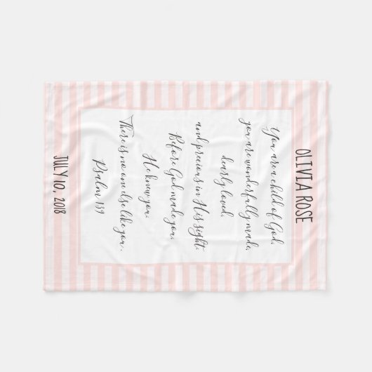 Gepersonaliseerd, Roze/Witte Stripe, Verse van Psa Fleece Deken (Voorkant (Horizontaal))