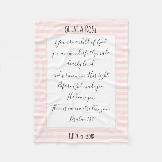 Gepersonaliseerd, Roze/Witte Stripe, Verse van Psa Fleece Deken (Voorkant)