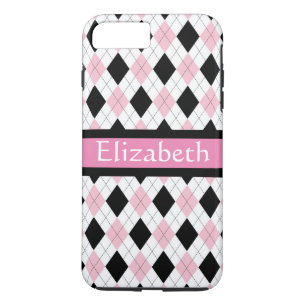 Gepersonaliseerd roze witte zwarte argyle-patroon 	iPhone 8/7 plus hoesje