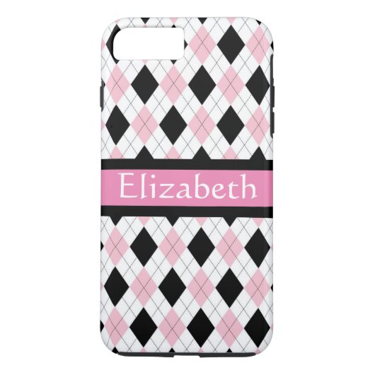 Gepersonaliseerd roze witte zwarte argyle-patroon Case-Mate iPhone case (Achterkant)