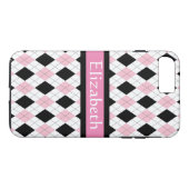 Gepersonaliseerd roze witte zwarte argyle-patroon Case-Mate iPhone case (Achterkant (Horizontaal))