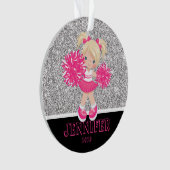 Gepersonaliseerd Roze & Zilver Cheerleading Orname Ornament (voorkant)