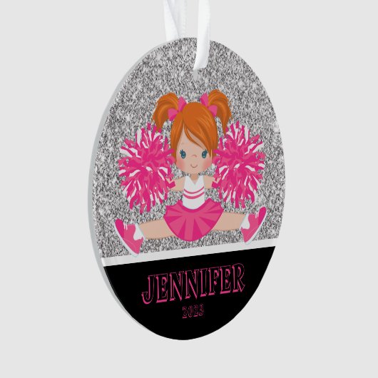 Gepersonaliseerd Roze & Zilver Cheerleading Orname Ornament (voorkant)