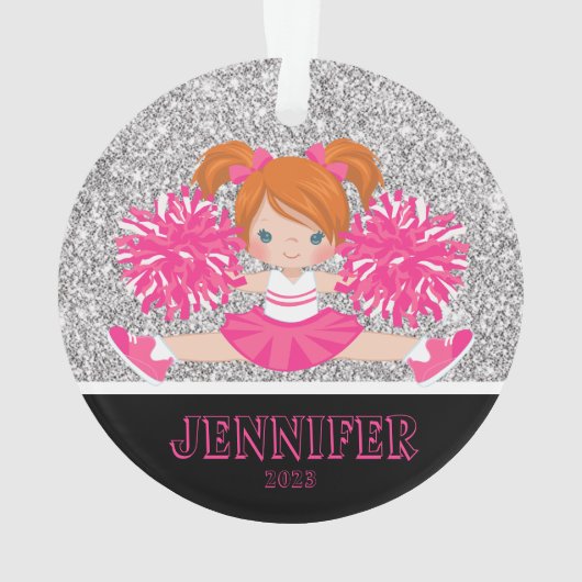 Gepersonaliseerd Roze & Zilver Cheerleading Orname Ornament (achterkant)