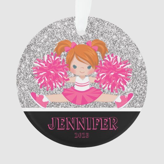 Gepersonaliseerd Roze & Zilver Cheerleading Orname Ornament (voorkant)