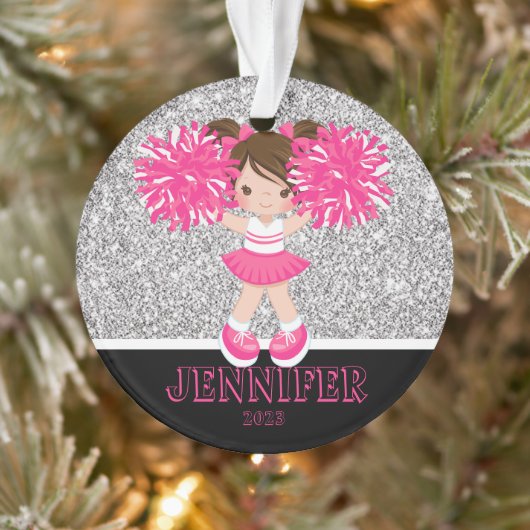 Gepersonaliseerd Roze & Zilver Cheerleading Orname Ornament (Boom)