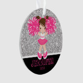 Gepersonaliseerd Roze & Zilver Cheerleading Orname Ornament (voorkant)