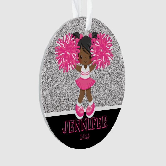 Gepersonaliseerd Roze & Zilver Cheerleading Orname Ornament (voorkant)