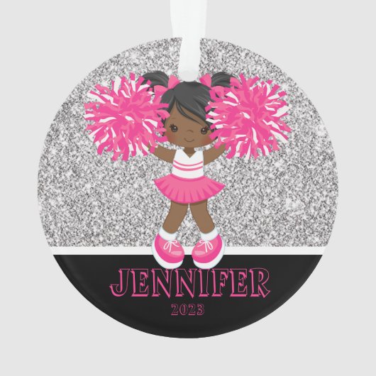 Gepersonaliseerd Roze & Zilver Cheerleading Orname Ornament (achterkant)