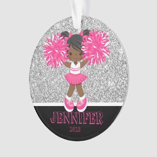 Gepersonaliseerd Roze & Zilver Cheerleading Orname Ornament (voorkant)
