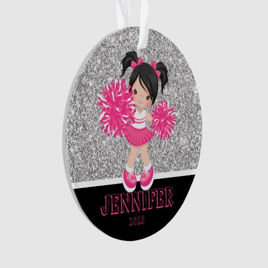 Gepersonaliseerd Roze & Zilver Cheerleading Orname Ornament (voorkant)