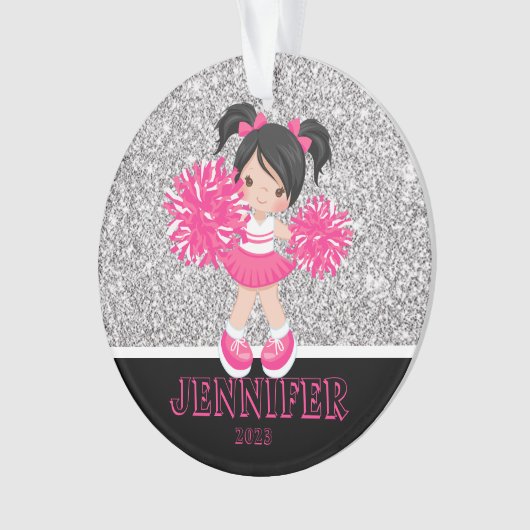 Gepersonaliseerd Roze & Zilver Cheerleading Orname Ornament (voorkant)