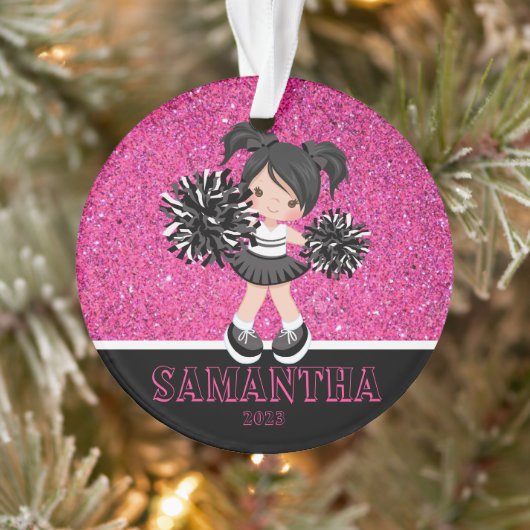 Gepersonaliseerd Roze & Zwart Cheerleading Ornamen Ornament (Boom)