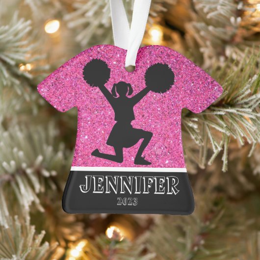 Gepersonaliseerd Roze & Zwart Cheerleading Ornamen Ornament (Boom)