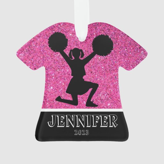 Gepersonaliseerd Roze & Zwart Cheerleading Ornamen Ornament (achterkant)
