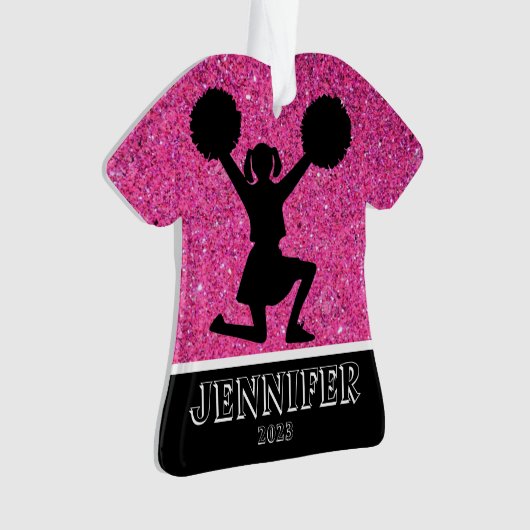 Gepersonaliseerd Roze & Zwart Cheerleading Ornamen Ornament (voorkant)