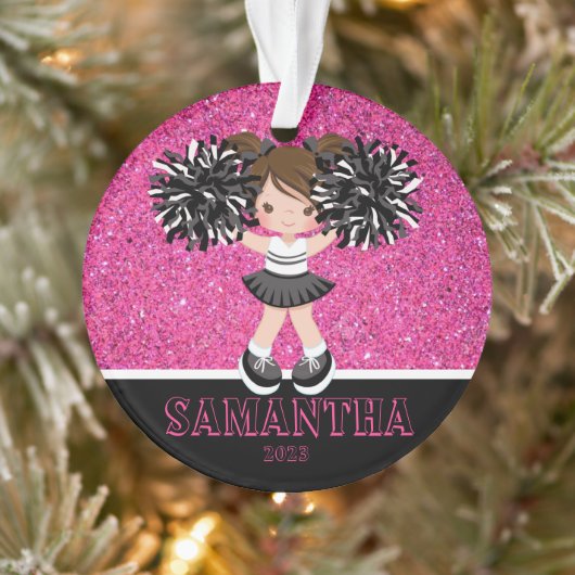 Gepersonaliseerd Roze & Zwart Cheerleading Ornamen Ornament (Boom)