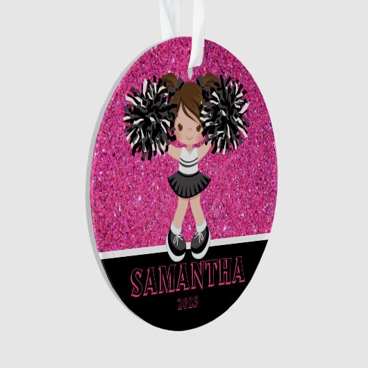 Gepersonaliseerd Roze & Zwart Cheerleading Ornamen Ornament (voorkant)