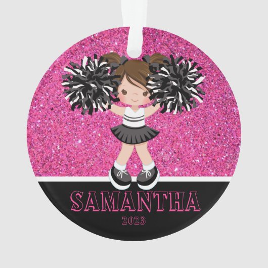 Gepersonaliseerd Roze & Zwart Cheerleading Ornamen Ornament (achterkant)