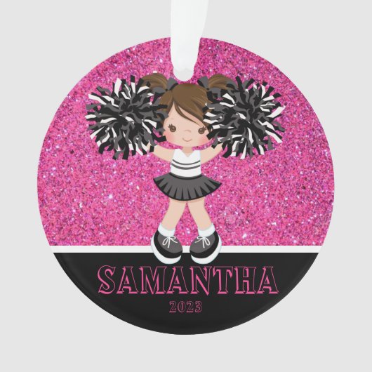 Gepersonaliseerd Roze & Zwart Cheerleading Ornamen Ornament (voorkant)