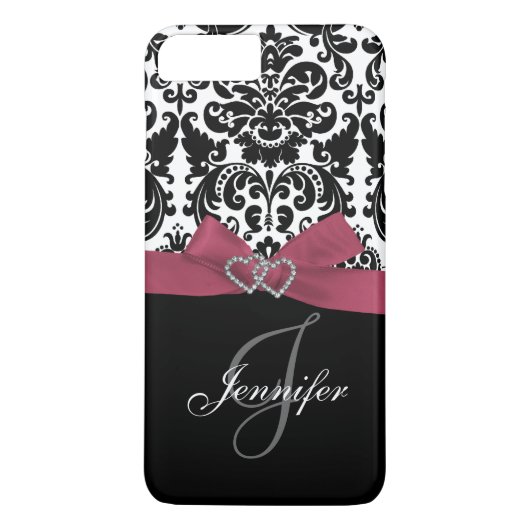 Gepersonaliseerd roze, zwart  Damaspatroon Case-Mate iPhone Case (Achterkant)