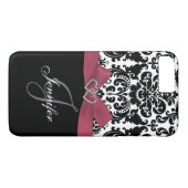 Gepersonaliseerd roze, zwart  Damaspatroon Case-Mate iPhone Case (Achterkant (Horizontaal))