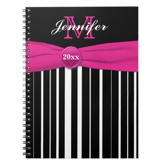 Gepersonaliseerd roze zwart, gestreept Notitieboek (Voorkant)