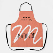 Gepersonaliseerd roze zwart Modern Script Monogram Schort (Voorkant)