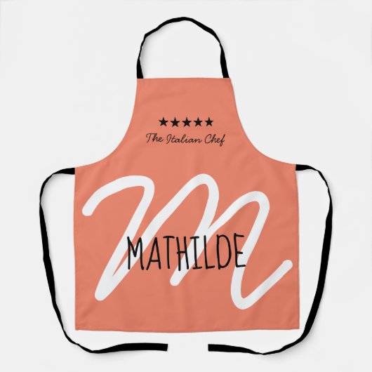 Gepersonaliseerd roze zwart Modern Script Monogram Schort (Voorkant)