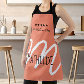 Gepersonaliseerd roze zwart Modern Script Monogram Schort