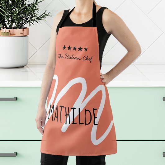 Gepersonaliseerd roze zwart Modern Script Monogram Schort