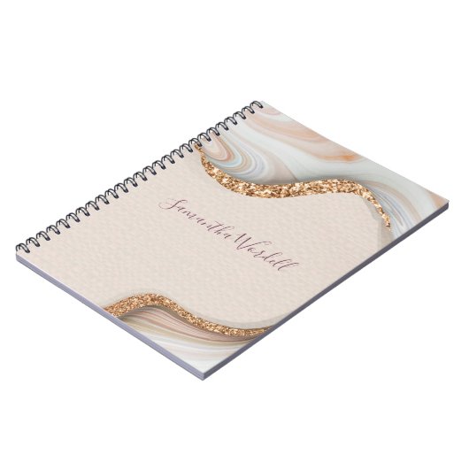 Gepersonaliseerd roze zwart-wit geode goud glitter notitieboek (Linkerzijde)