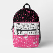 Gepersonaliseerd roze, zwart-wit muziekontwerp bedrukte rugzak (Voorkant)