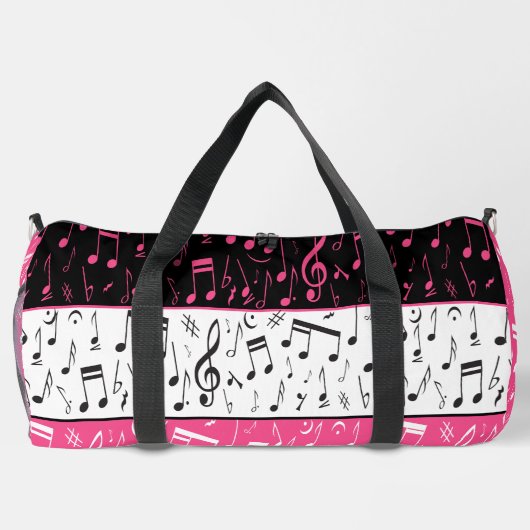 Gepersonaliseerd roze, zwart-wit muziekontwerp plunjezak (Achterkant)