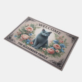 Gepersonaliseerd Russisch blauw Kat Bloemen Chic W Deurmat (Schuin)