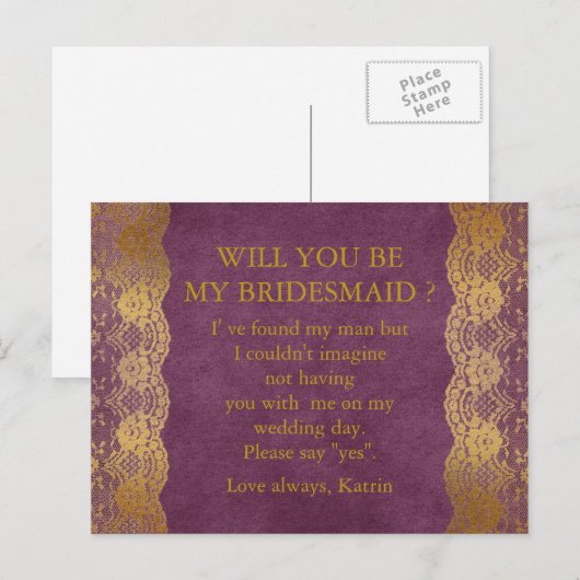 Gepersonaliseerd Rustic... ben je mijn Bridesmaid  Uitnodiging Briefkaart (Voorkant / Achterkant)