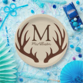 Gepersonaliseerd - Rustic Brown Deer Antlers Ecru Papieren Bordje (Feest)