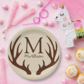 Gepersonaliseerd - Rustic Brown Deer Antlers Ecru Papieren Bordje (Feest)