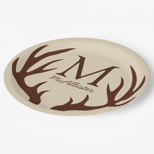 Gepersonaliseerd - Rustic Brown Deer Antlers Ecru Papieren Bordje (Gekanteld)