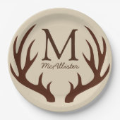 Gepersonaliseerd - Rustic Brown Deer Antlers Ecru Papieren Bordje (Voorkant)