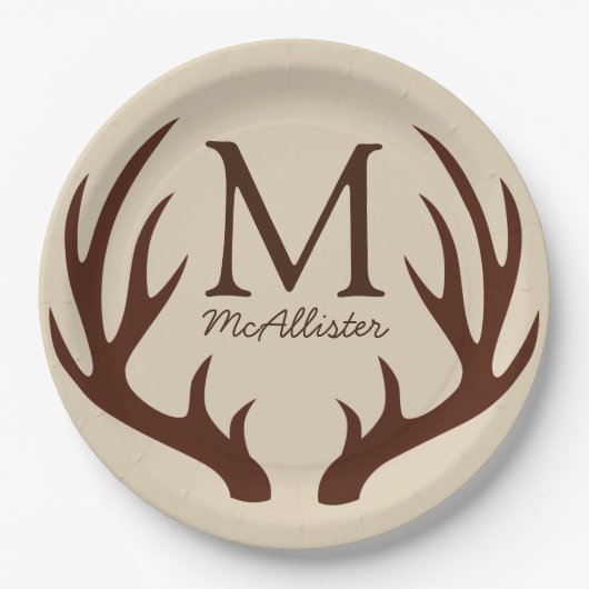 Gepersonaliseerd - Rustic Brown Deer Antlers Ecru Papieren Bordje (Voorkant)