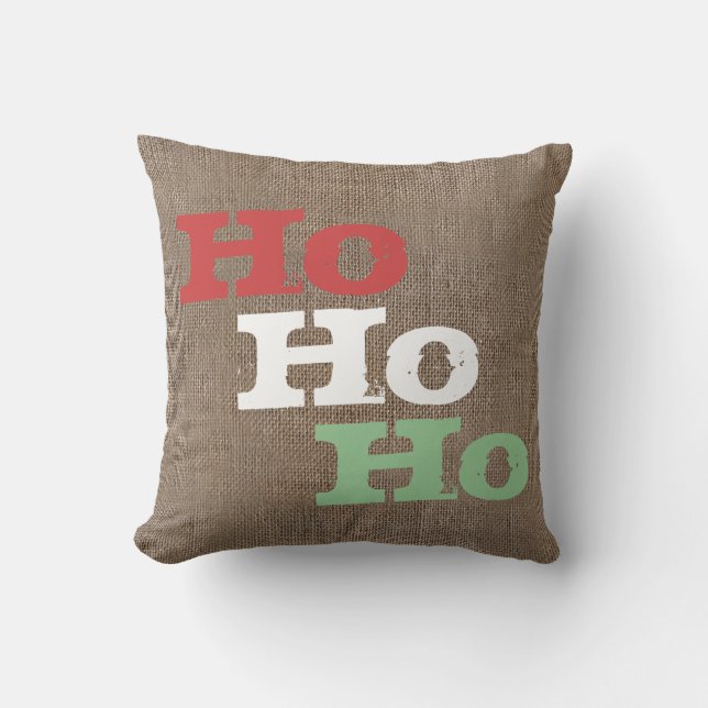 Gepersonaliseerd Rustic Burlap-look Kerstmis Ho Ho Kussen (Voorkant)