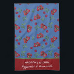 Gepersonaliseerd Rustic Farmhouse Tomato Theedoek<br><div class="desc">Speciaal voor handbeschilderde waterverf tomaten op blauw,  Robuuste boerderijstijl.</div>