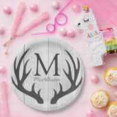 Gepersonaliseerd - Rustic Grey Deer Antlers White  Papieren Bordje (Feest)