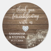 Gepersonaliseerd Rustic Mason Jars Wood Hearts Wed Ronde Sticker (Voorkant)