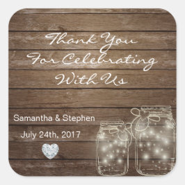 Gepersonaliseerd Rustic Mason Jars Wood Hearts Wed Vierkante Sticker