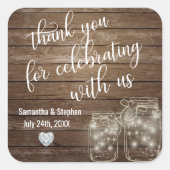 Gepersonaliseerd Rustic Mason Jars Wood Hearts Wed Vierkante Sticker (Voorkant)
