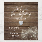 Gepersonaliseerd Rustic Mason Jars Wood Hearts Wed Wijn Etiket (Enkel label)